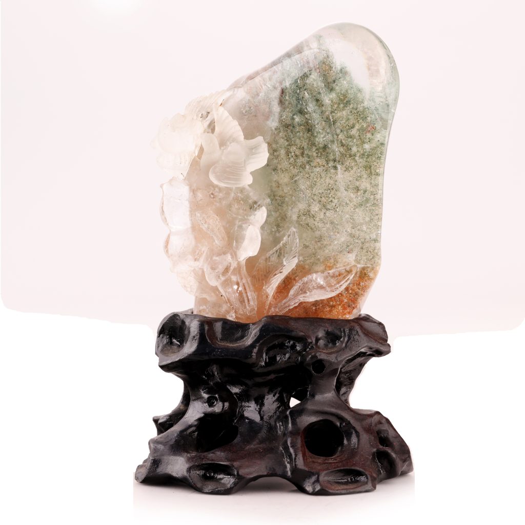 【幽晶绽卉】绿幽灵水晶俏雕花卉 绿幽灵晶雕花卉陈设摆件 晶含幽雾 俏雕卉姿隽雅 雅藏级晶雕摆件