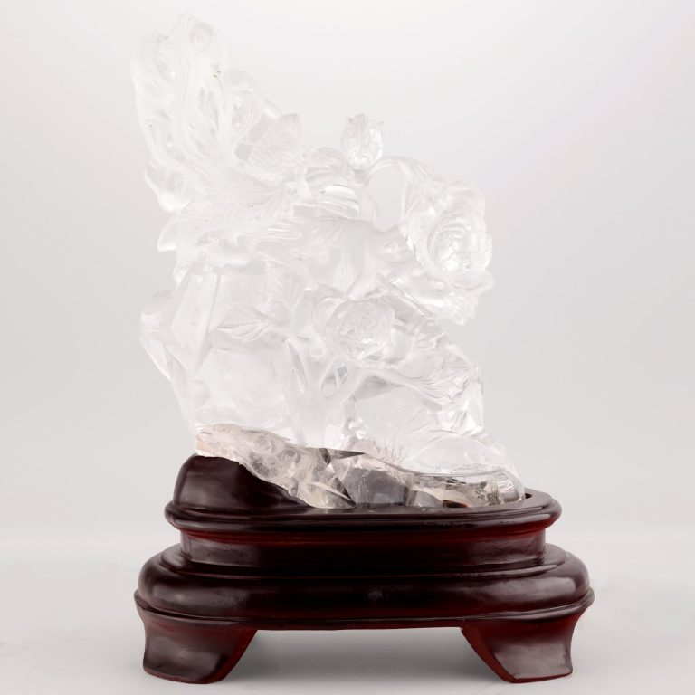 藏品分類 白水晶鳳凰牡丹雕刻擺件