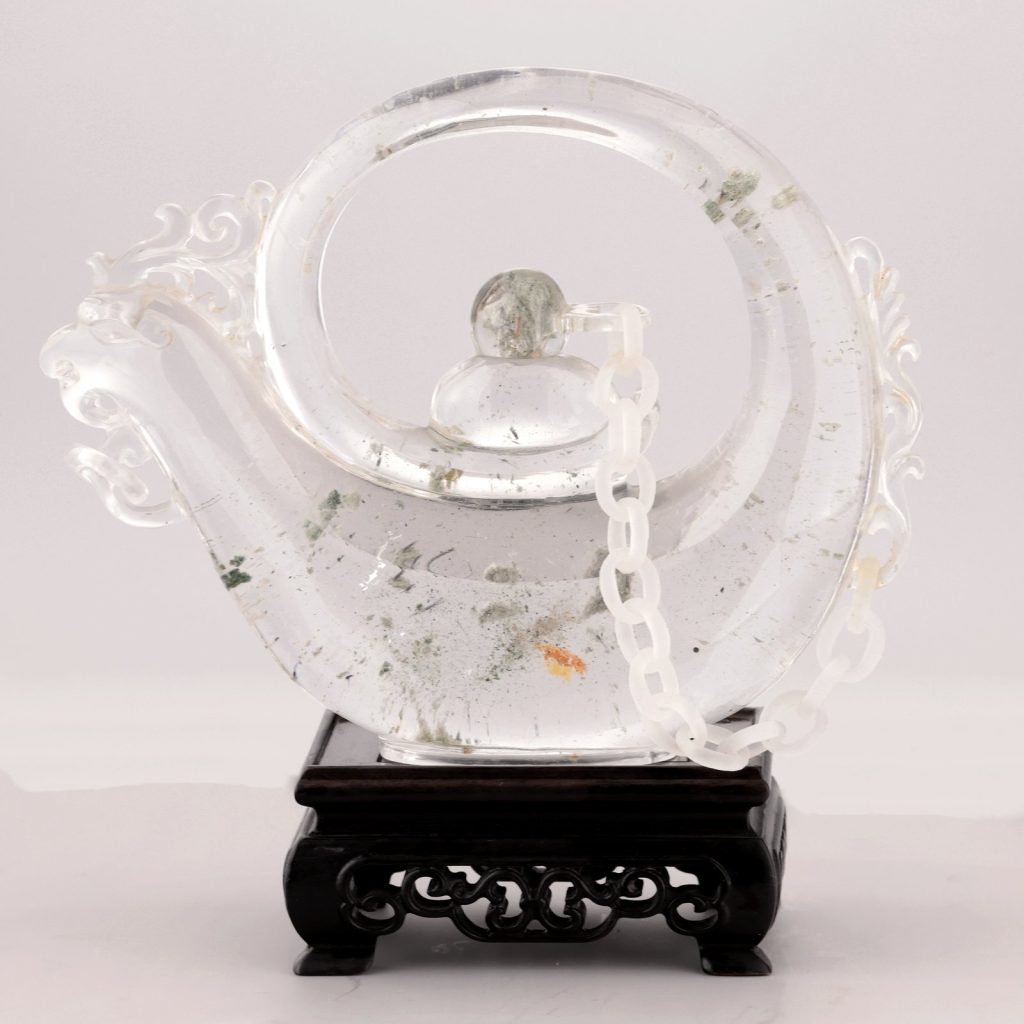 白水晶龍鳳茶壺擺件