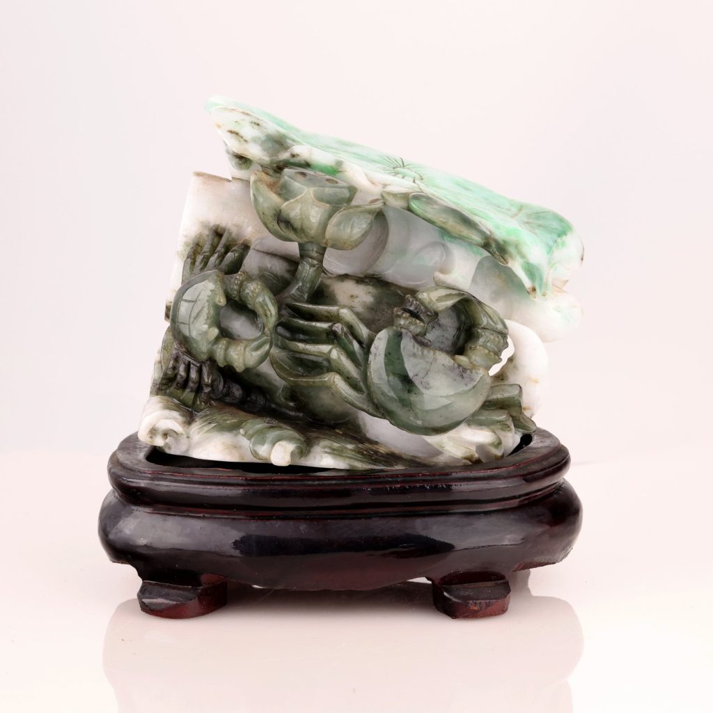 翡翠雙蟹荷葉擺件