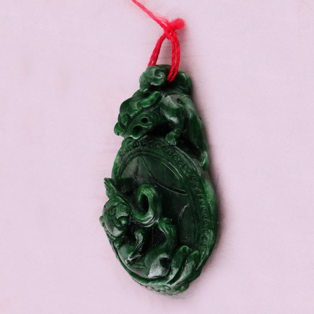 濃綠翡翠雙貔貅吊墜