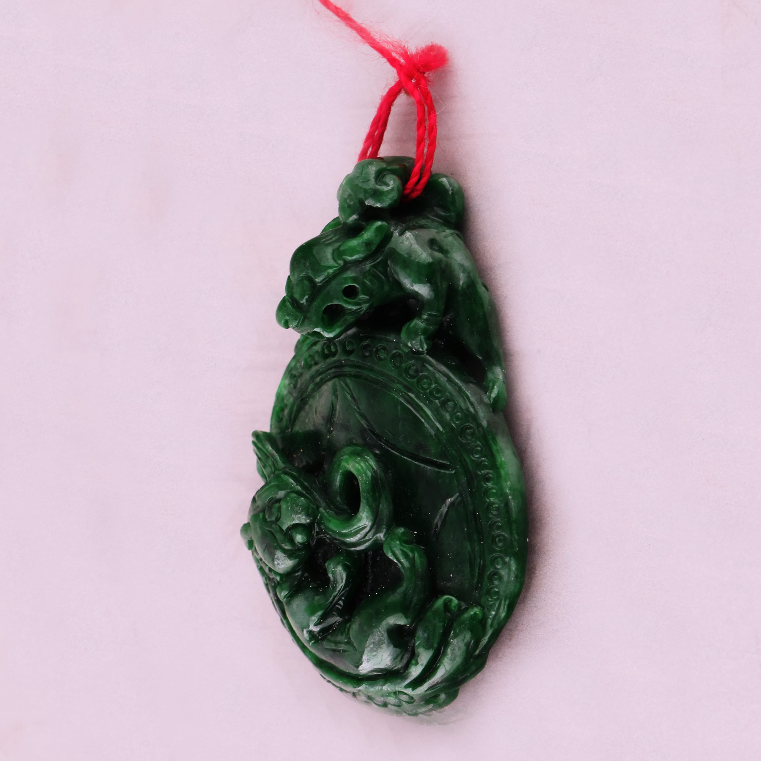 翡翠收藏 濃綠翡翠雙貔貅吊墜
