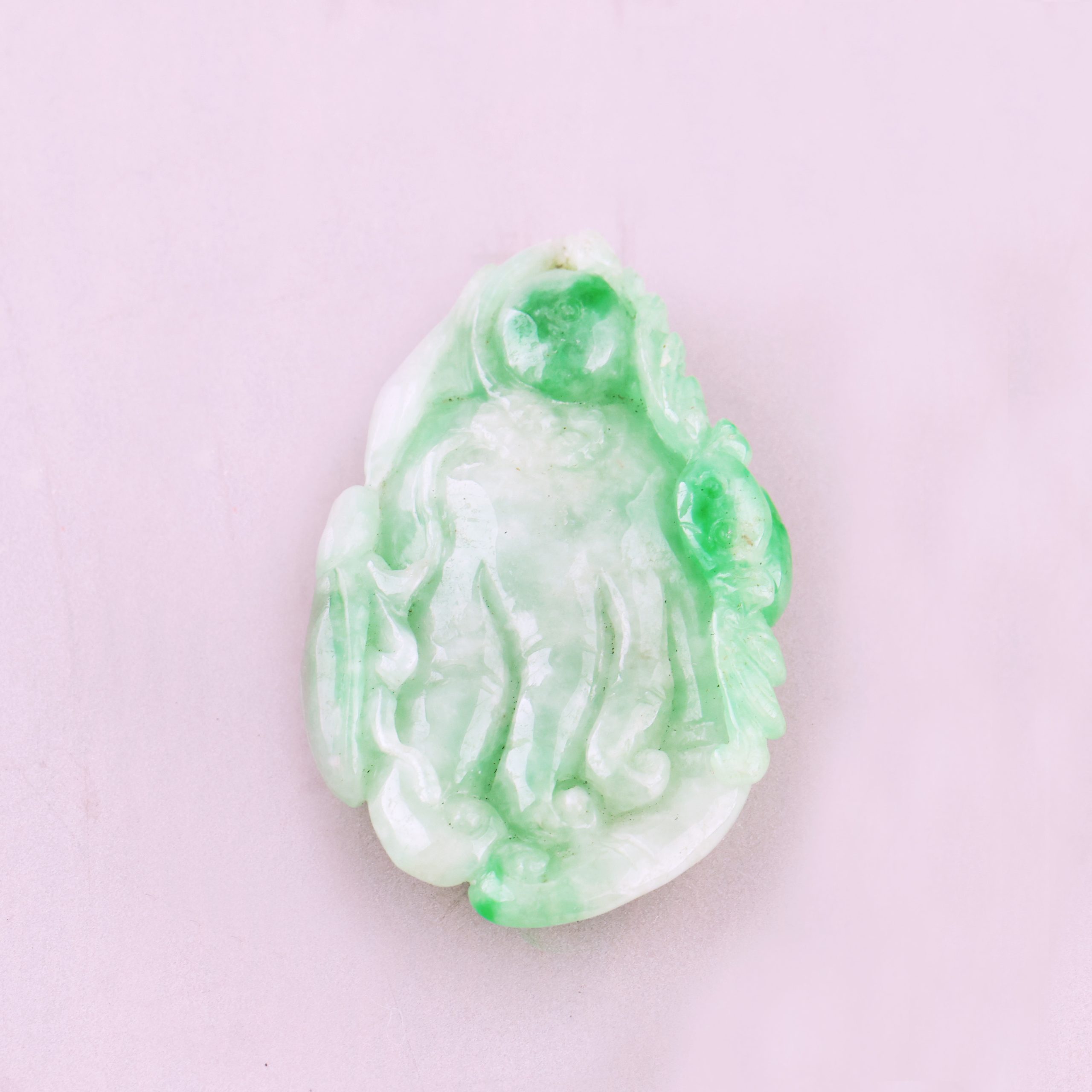 翡翠收藏 白底青翡翠佛手吊墜