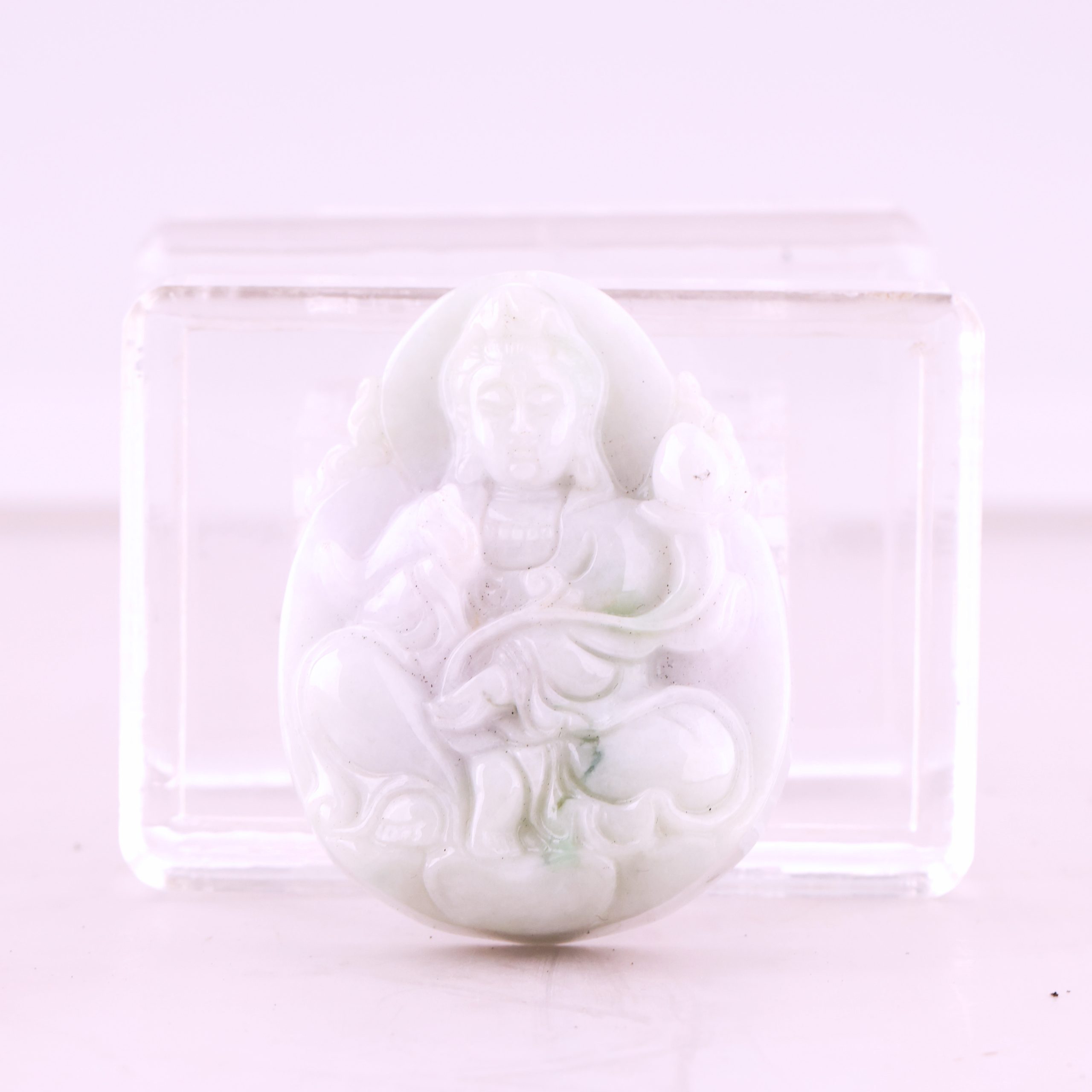 翡翠收藏 白底青翡翠觀音吊墜