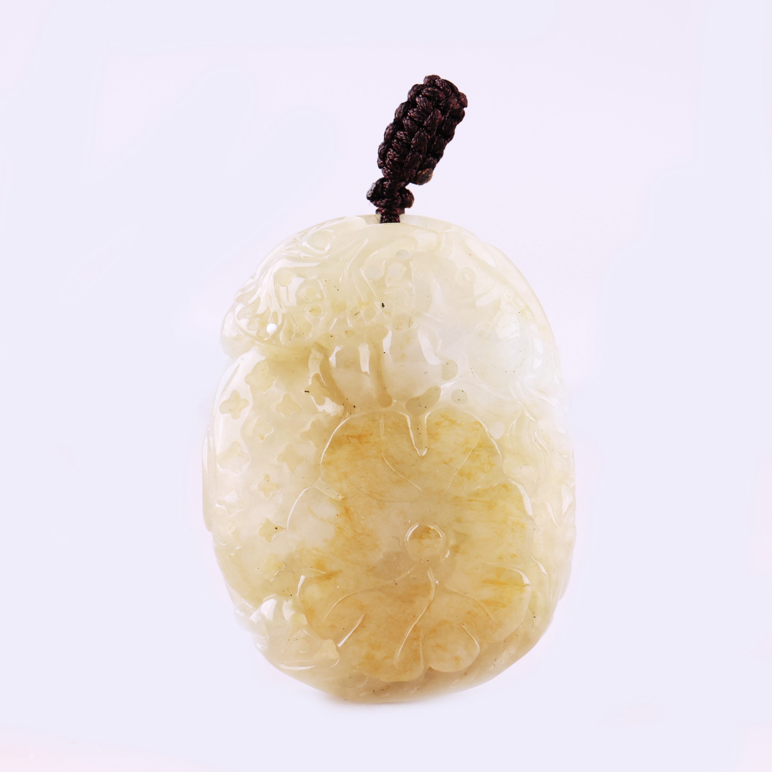 翡翠收藏 黃翡鏤空連年有餘手把件