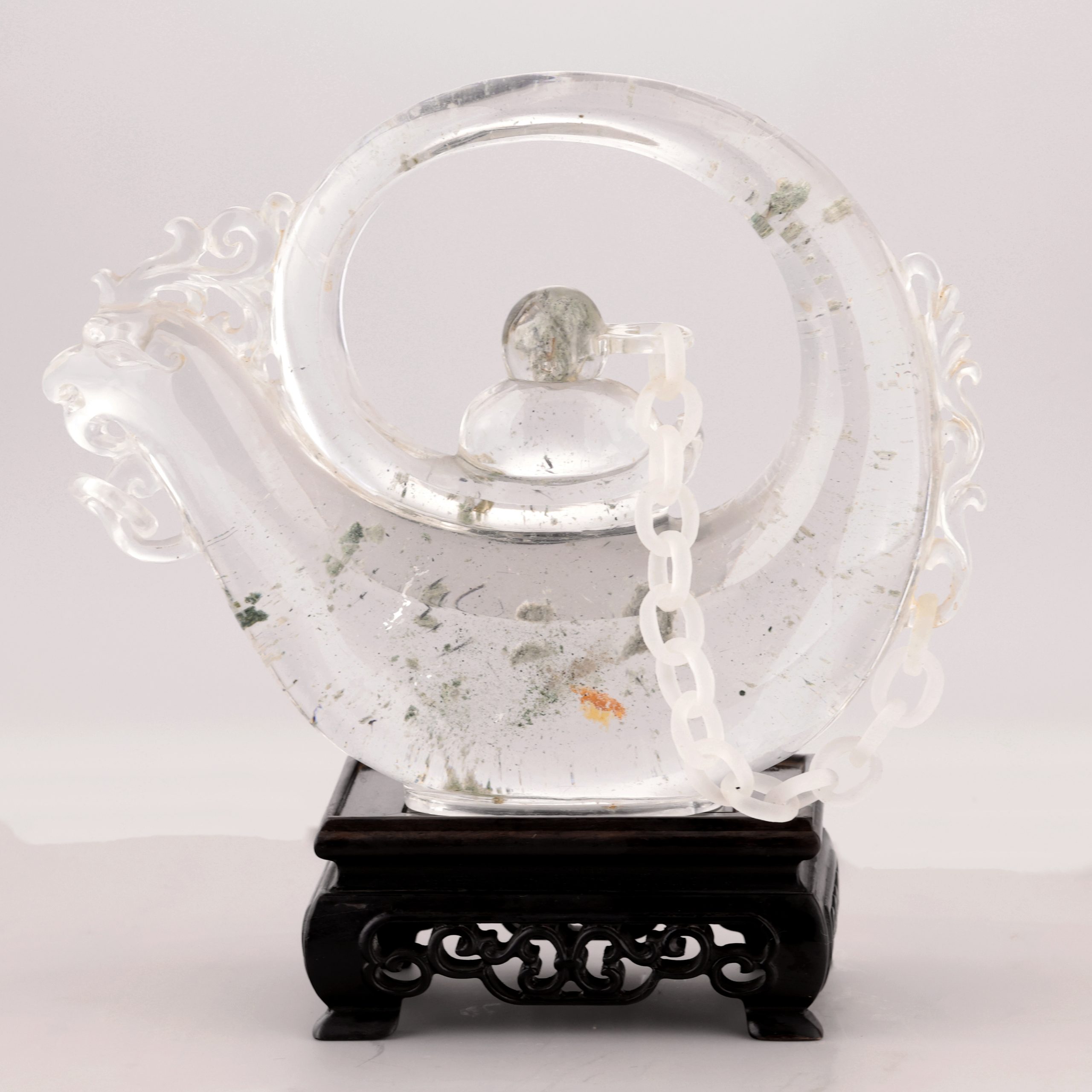 工藝擺件 白水晶龍鳳茶壺擺件