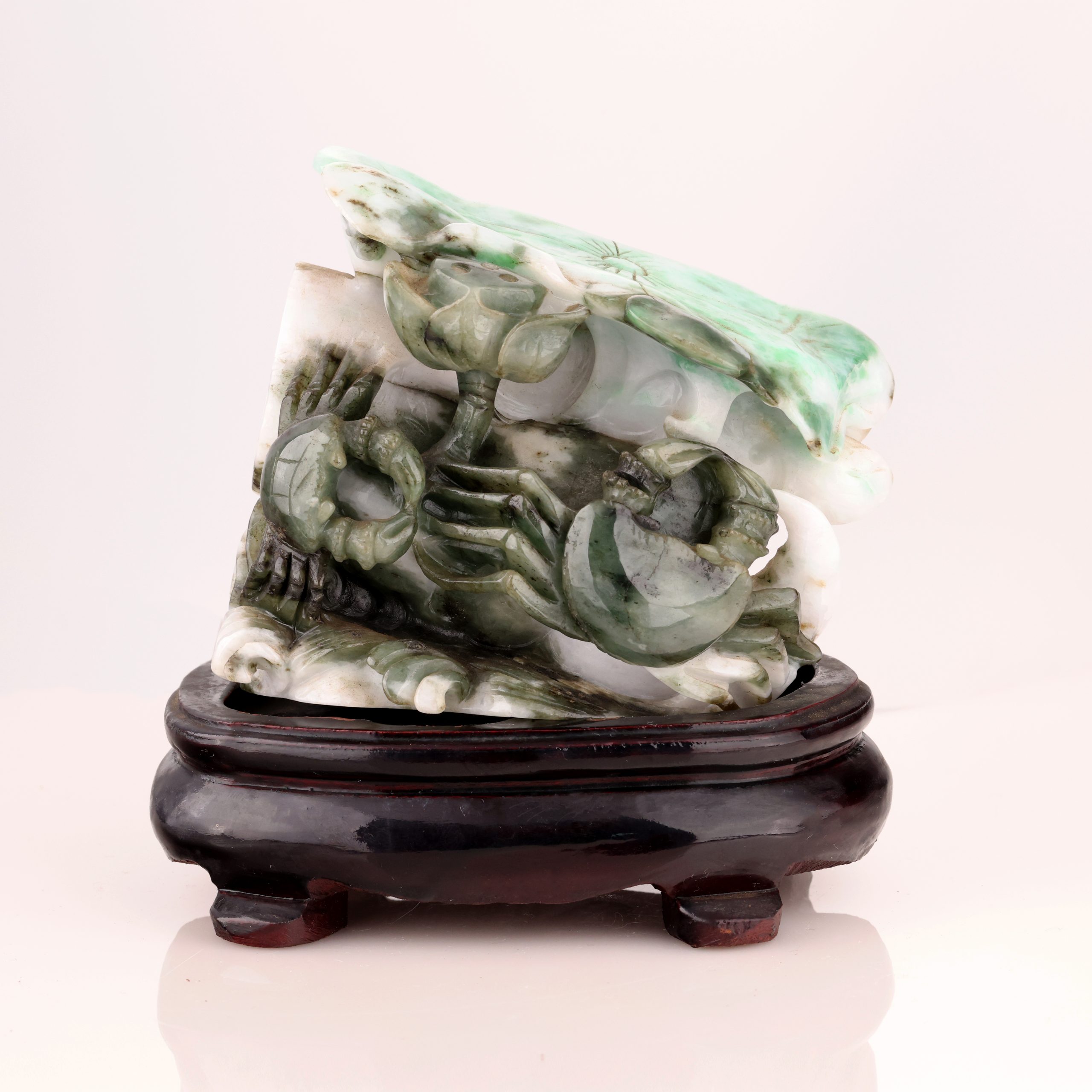 工藝擺件 翡翠雙蟹荷葉擺件